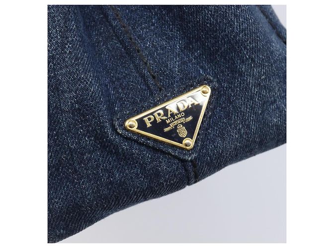 PRADA Canapa Hand Bag Denim 2way Blue Gold - vista 20