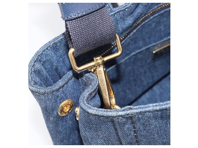 PRADA Canapa Hand Bag Denim 2way Blue Gold - vista 21