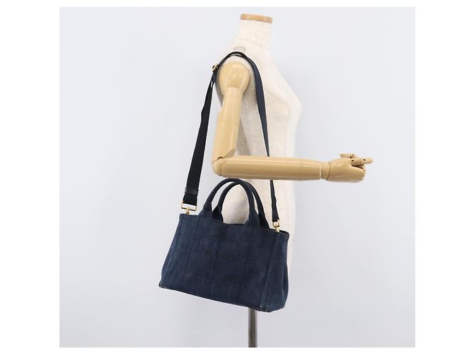 PRADA Canapa Hand Bag Denim 2way Blue Gold - vista 29