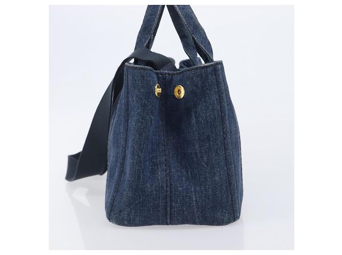 PRADA Canapa Hand Bag Denim 2way Blue Gold - vista 3