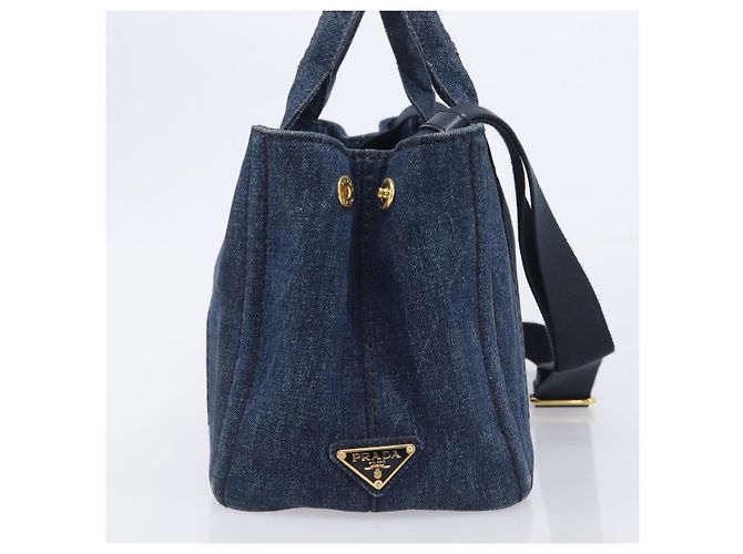PRADA Canapa Hand Bag Denim 2way Blue Gold - vista 4