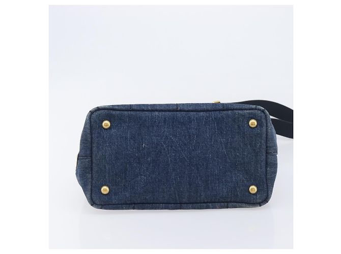 PRADA Canapa Hand Bag Denim 2way Blue Gold - vista 5