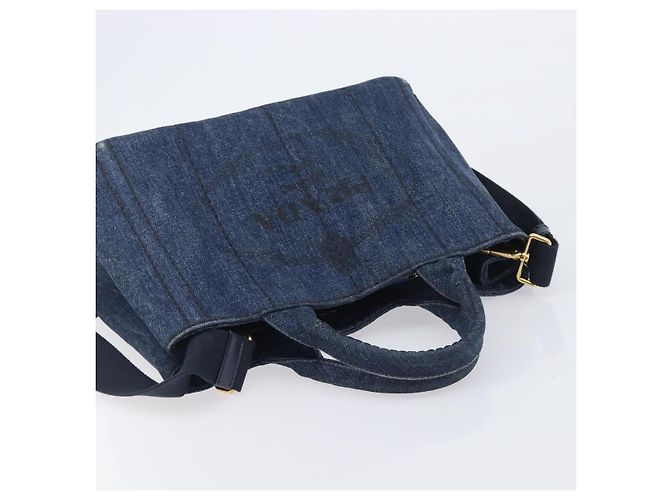 PRADA Canapa Hand Bag Denim 2way Blue Gold - vista 6