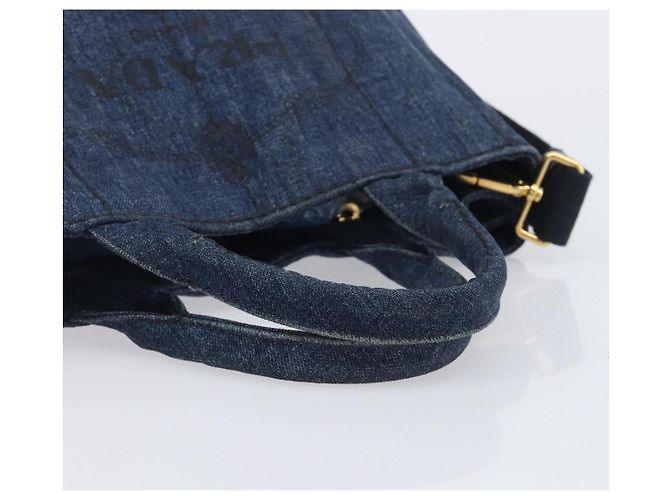 PRADA Canapa Hand Bag Denim 2way Blue Gold - vista 7