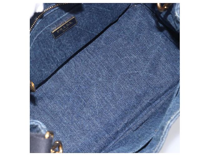 PRADA Canapa Hand Bag Denim 2way Blue Gold - vista 9