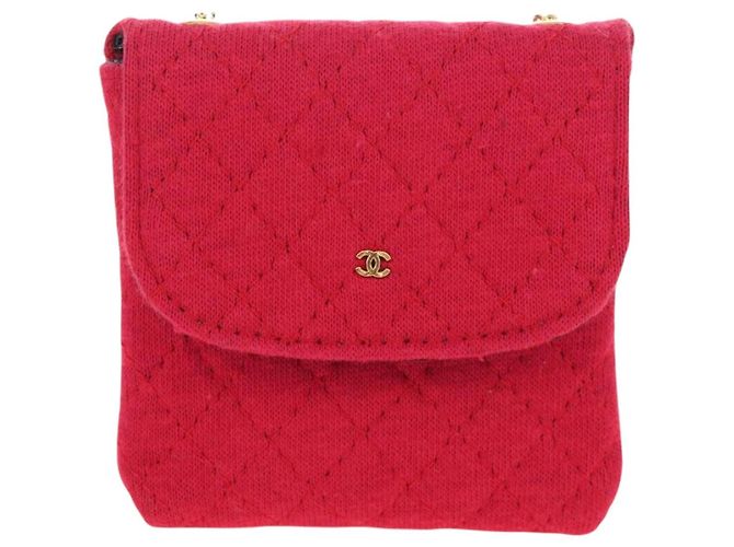 CHANEL Matelasse Chain Shoulder Pouch Cotton Red Gold CC - vista 13