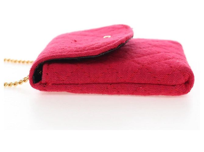 CHANEL Matelasse Chain Shoulder Pouch Cotton Red Gold CC - vista 3