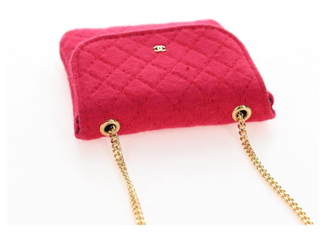 CHANEL Matelasse Chain Shoulder Pouch Cotton Red Gold CC - vista 6