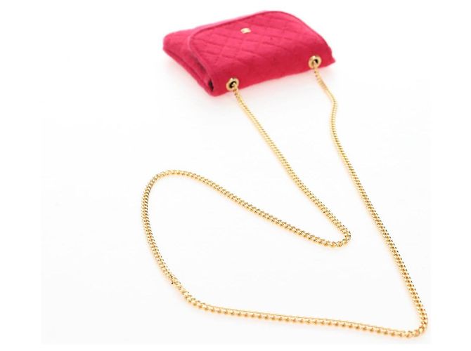 CHANEL Matelasse Chain Shoulder Pouch Cotton Red Gold CC - vista 7