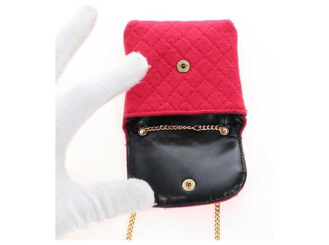 CHANEL Matelasse Chain Shoulder Pouch Cotton Red Gold CC - vista 9