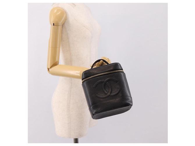 CHANEL Vanity Hand Bag Caviar Skin Black Gold CC - vista 23