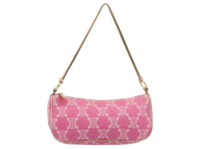 Céline CELINE Macadam Hand Bag Canvas Pink Gold Tone - vista 13