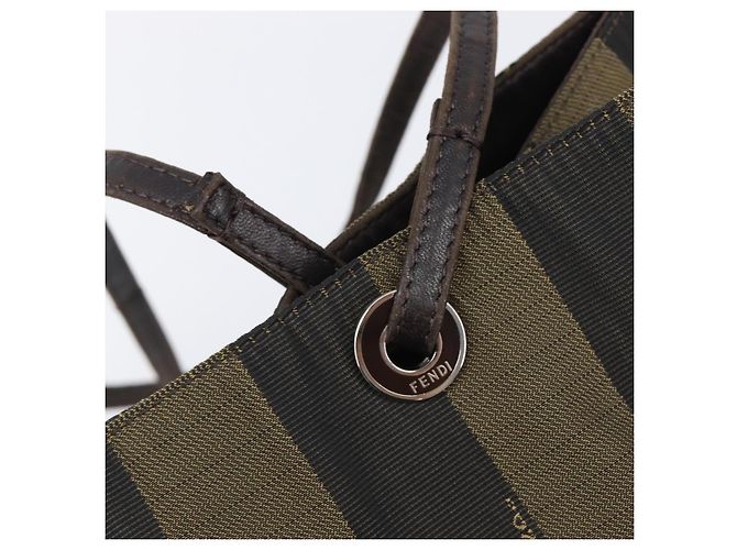 FENDI Pecan Tote Bag Canvas Black Khaki - vista 19