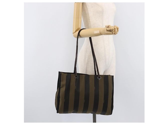 FENDI Pecan Tote Bag Canvas Black Khaki - vista 25