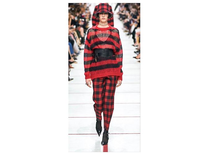 Christian Dior rot-schwarz karierte Wollhose - Ansicht 8