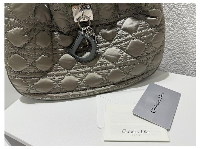 Christian Dior Borsa a tracolla Cannage Nylon Pelle Grigio Verde - vista 11