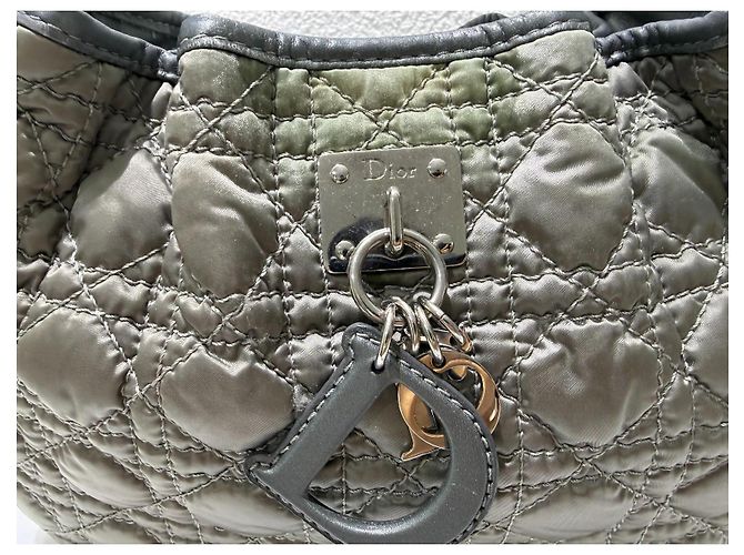 Christian Dior Borsa a tracolla Cannage Nylon Pelle Grigio Verde - vista 2