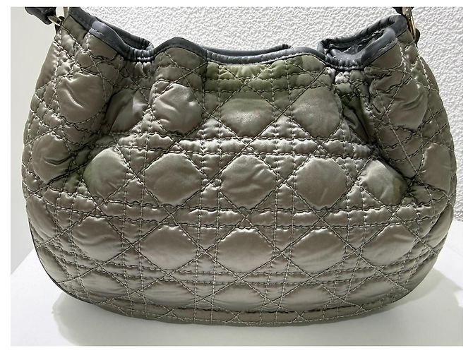 Christian Dior Borsa a tracolla Cannage Nylon Pelle Grigio Verde - vista 3