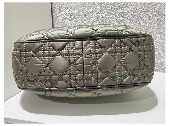 Christian Dior Borsa a tracolla Cannage Nylon Pelle Grigio Verde - vista 5