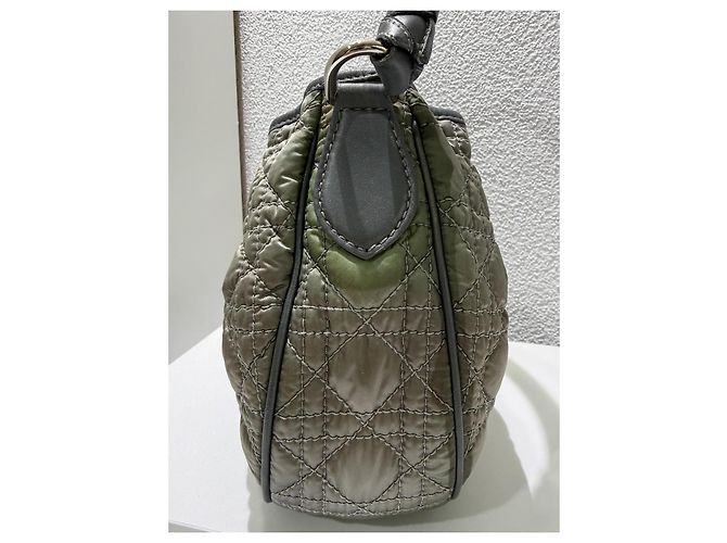 Christian Dior Borsa a tracolla Cannage Nylon Pelle Grigio Verde - vista 6