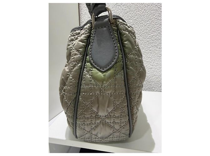 Christian Dior Borsa a tracolla Cannage Nylon Pelle Grigio Verde - vista 7