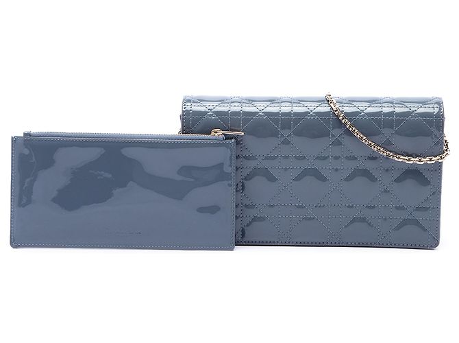 Lady Dior Wallet On Chain aus grauem Lackleder mit Cannage-Steppung Dior - Ansicht 7