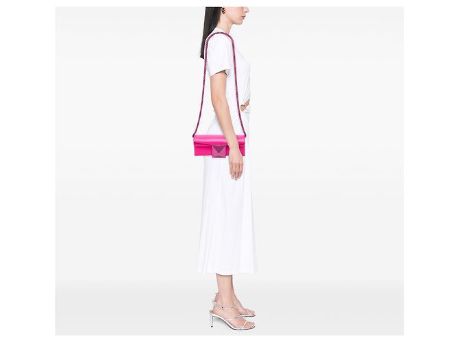 Clutch Valentino Pink Nappa One Stud con catena - vista 5