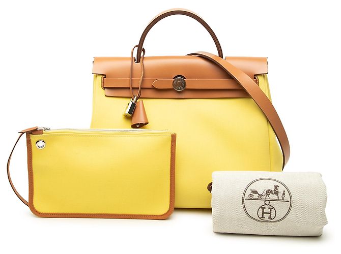 Hermès Yellow Toile Herbag Zip 31 - vista 7