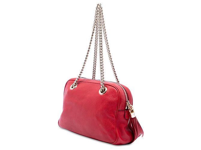 Borsa a tracolla Gucci Soho con catena e zip in pelle di vitello rossa - vista 2