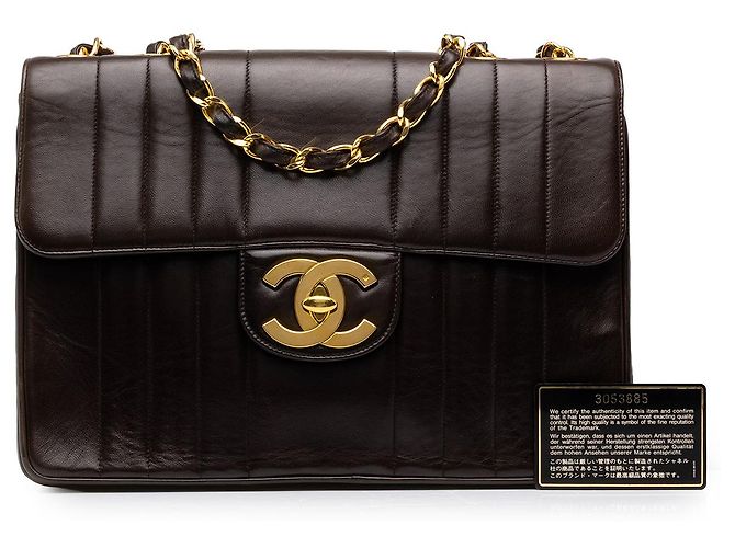 Chanel Brown Jumbo XL Vertical Quilt Lambskin Single Flap - vista 7