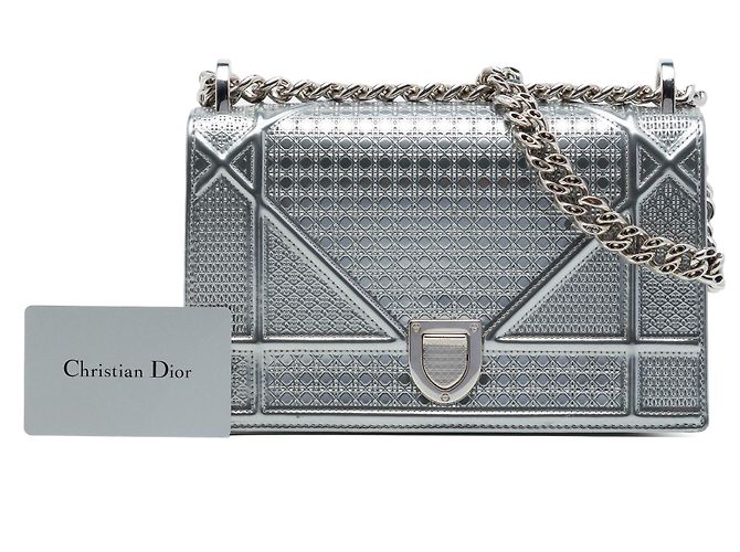 Dior Silver Small Metallic Patent Microcannage Diorama Flap - vista 7