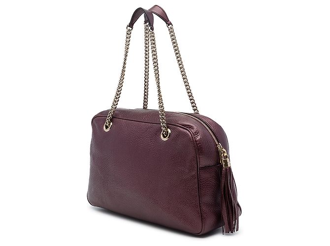 Gucci Soho Chain Shoulder in pelle metallizzata rossa - vista 2