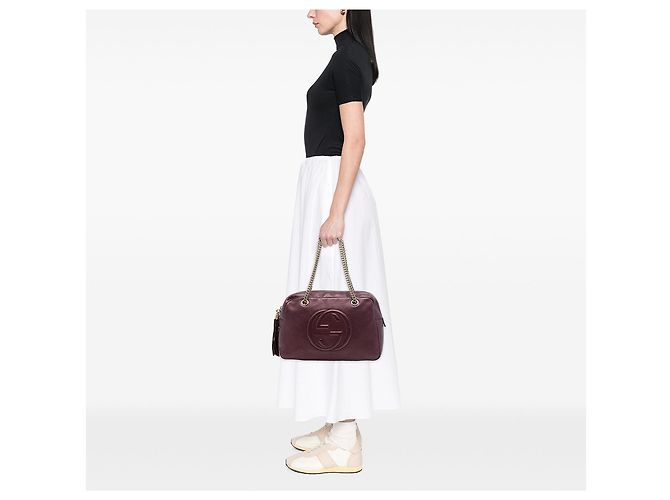 Gucci Soho Chain Shoulder in pelle metallizzata rossa - vista 6