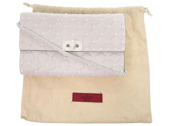 Cartera con cadena Valentino White Lambskin Free Rockstud Spike - vista 12