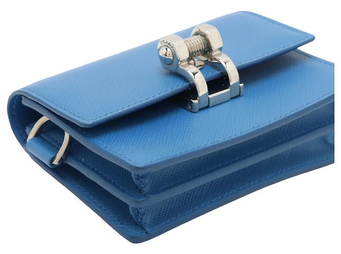Prada Mini Borsa Crossbody Saffiano Blu con Chiusura a Vite - vista 8