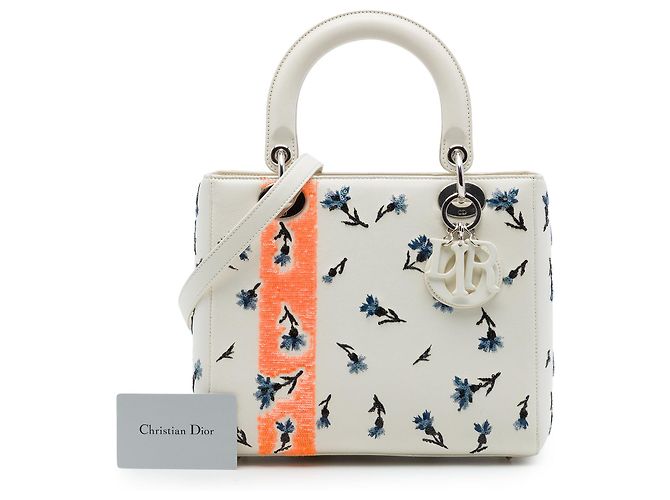 Dior White Medium Lambskin Floral Sequin Lady Dior - vista 7