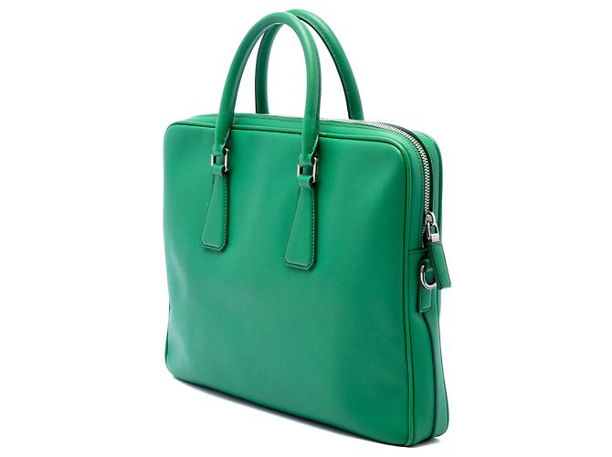 Borsa Business Prada in Saffiano Verde - vista 2