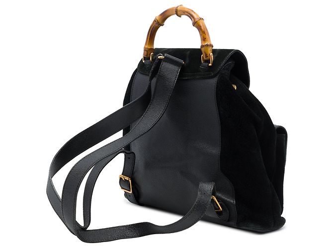 Bamboo Zaino Gucci Large in camoscio nero con coulisse e bambù - vista 2