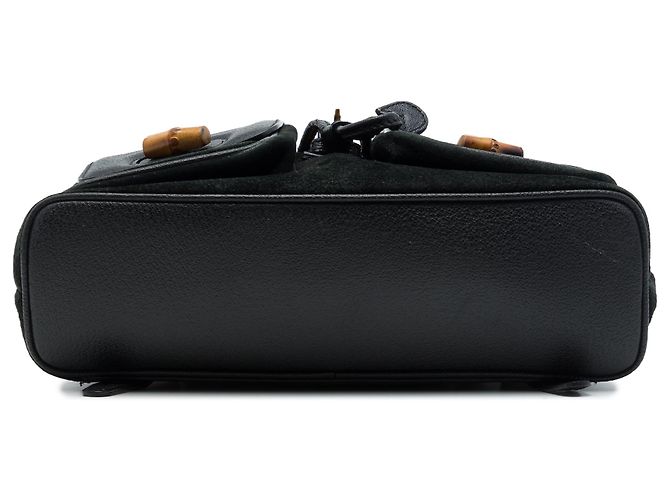 Bamboo Zaino Gucci Large in camoscio nero con coulisse e bambù - vista 3