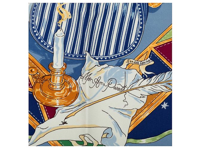 Foulard in seta Hermès Blue Au Clair De La Lune 90 - vista 6