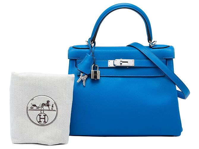 Hermès Blue Evercolor Kelly II Retourne 28 - vista 6