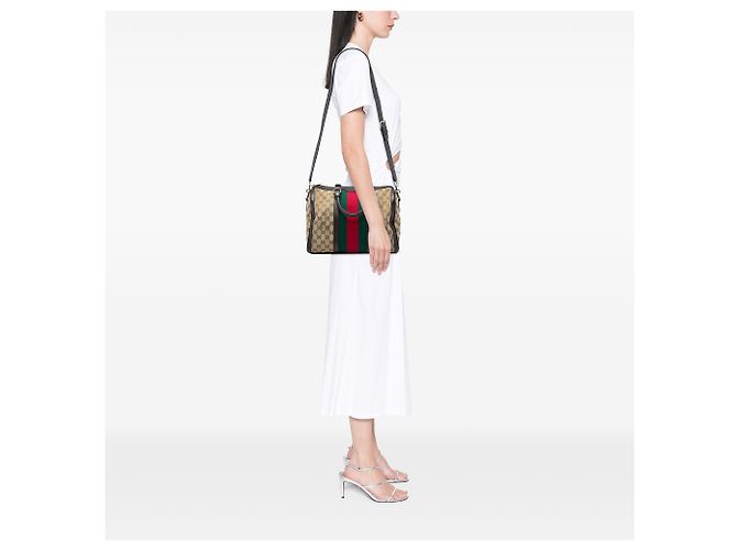 Borsa Boston Gucci Beige Medium GG Canvas Web Joy - vista 5