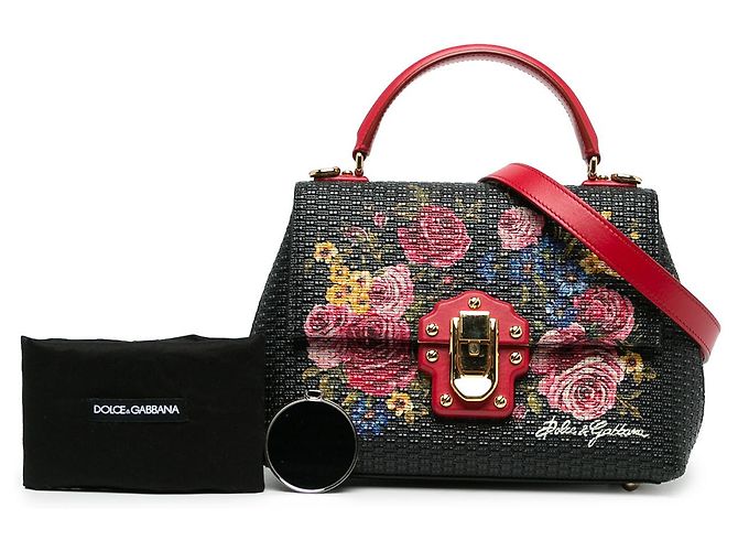 Borsa Lucia Dolce & Gabbana in vitello nero con stampa rose - vista 6