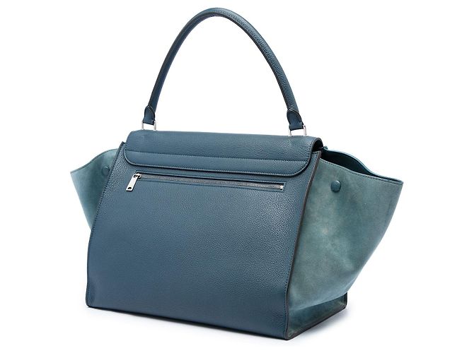 Trapèze Céline Borsa Trapeze Celine Blu in pelle di vitello drummed e camoscio Large - vista 2