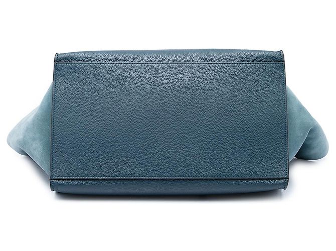 Trapèze Céline Borsa Trapeze Celine Blu in pelle di vitello drummed e camoscio Large - vista 3