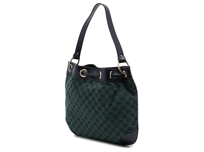 Borsa a secchiello Gucci in canvas GG verde - vista 2