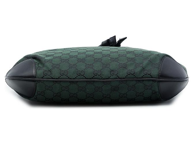 Borsa a secchiello Gucci in canvas GG verde - vista 3