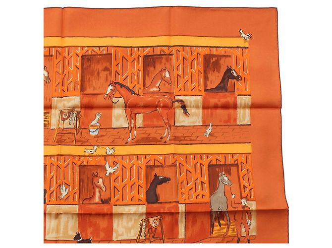 Foulard di seta Hermès Orange Les Boxes 90 - vista 6