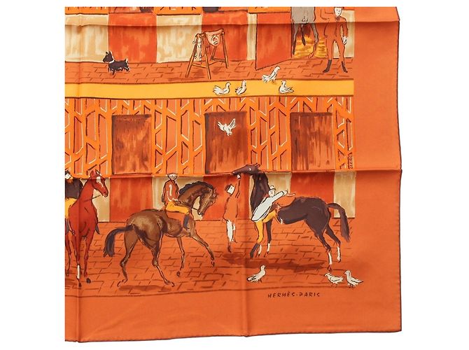 Foulard di seta Hermès Orange Les Boxes 90 - vista 8