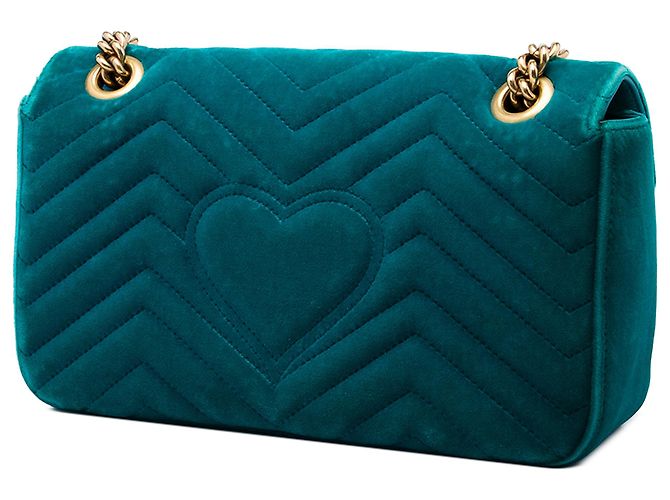 Borsa a tracolla Gucci GG Marmont Matelassé in velluto blu Medium - vista 2